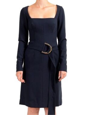 HUGO BOSS Square-Neck Long Sleeve Belted Dress